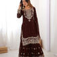 Rajwada Brown Georgette Embroidered Stitched Kurta Set For Women