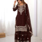 Rajwada Brown Georgette Embroidered Stitched Kurta Set For Women