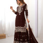 Rajwada Brown Georgette Embroidered Stitched Kurta Set For Women