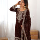 Rajwada Brown Georgette Embroidered Stitched Kurta Set For Women