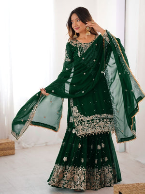 Rajwada Dark Green Georgette Embroidered Stitched Kurta Set For Women