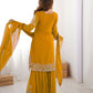Rajwada Mustard Georgette Embroidered Stitched Kurta Set For Women