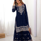 Rajwada Navy Blue Georgette Embroidered Stitched Kurta Set For Women