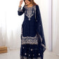 Rajwada Navy Blue Georgette Embroidered Stitched Kurta Set For Women