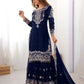 Rajwada Navy Blue Georgette Embroidered Stitched Kurta Set For Women