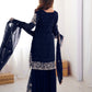 Rajwada Navy Blue Georgette Embroidered Stitched Kurta Set For Women