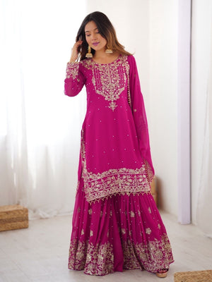 Rajwada Pink Georgette Embroidered Stitched Kurta Set For Women