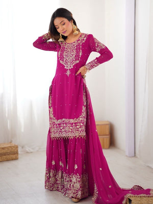 Rajwada Pink Georgette Embroidered Stitched Kurta Set For Women