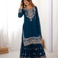 Rajwada Teal Blue Georgette Embroidered Stitched Kurta Set For Women