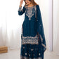 Rajwada Teal Blue Georgette Embroidered Stitched Kurta Set For Women