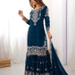 Rajwada Teal Blue Georgette Embroidered Stitched Kurta Set For Women