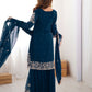 Rajwada Teal Blue Georgette Embroidered Stitched Kurta Set For Women
