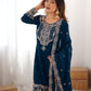Rajwada Teal Blue Georgette Embroidered Stitched Kurta Set For Women