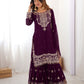 Rajwada Wine Georgette Embroidered Stitched Kurta Set For Women
