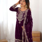 Rajwada Wine Georgette Embroidered Stitched Kurta Set For Women