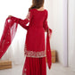 Rajwada Red Georgette Embroidered Stitched Kurta Set For Women