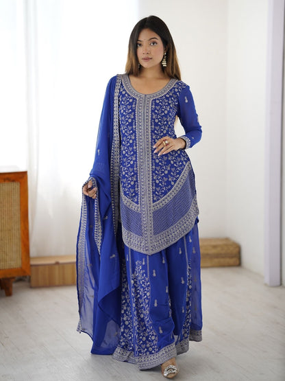 Rajwada Blue Georgette Sequins Embroidered Stitched Kurta Set For Women