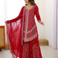 Rajwada Red Georgette Sequins Embroidered Stitched Kurta Set For Women