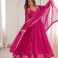 Rajwada Dark Pink Georgette Sequins Embroidered Stitched Kurta Set For Women