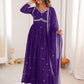 Rajwada Purple Georgette Sequins Embroidered Stitched Kurta Set For Women