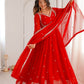 Rajwada Red Georgette Sequins Embroidered Stitched Kurta Set For Women