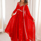 Rajwada Red Georgette Sequins Embroidered Stitched Kurta Set For Women