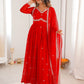 Rajwada Red Georgette Sequins Embroidered Stitched Kurta Set For Women