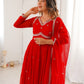 Rajwada Red Georgette Sequins Embroidered Stitched Kurta Set For Women