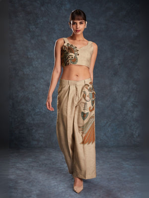 Rajwada Brown Linen Printed Stitched Co-Ord Set For Women