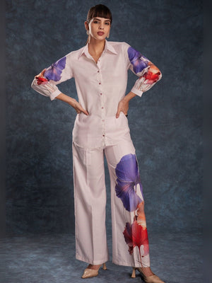 Rajwada Light Pink Linen Printed Co-Ord Set For Women