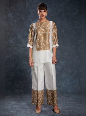 Rajwada White Linen Printed Stitched Co-Ord Set For Women
