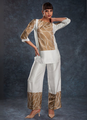 Rajwada White Linen Printed Stitched Co-Ord Set For Women