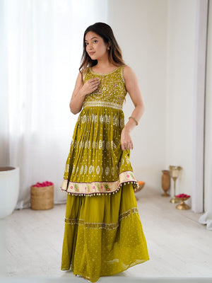 Rajwada Lime Green Georgette Embroidered Kurta Set For Women