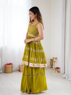 Rajwada Lime Green Georgette Embroidered Kurta Set For Women