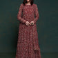 Rajwada Burgundy Printed Organza Stitched Gown For Women