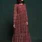 Rajwada Burgundy Printed Organza Stitched Gown For Women
