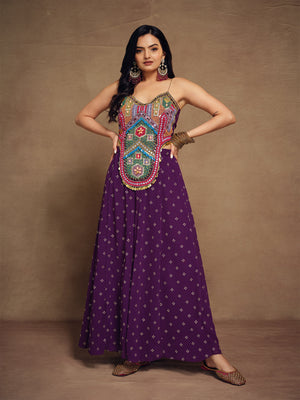 Rajwada Purple Art Silk Embroidered Stitched Indo Western Co ord Set For Women