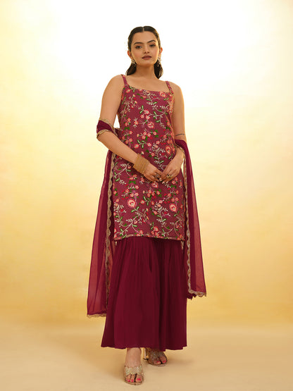 Rajwada Magenta Net Embroidery Stitched Salwar Suit Set For Women