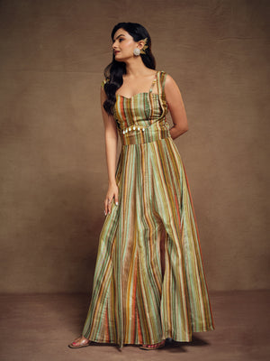 Rajwada Multicolor Silk Blend Printed  Stitched Indo Western Co ord Set For Women