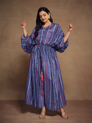 Rajwada Blue Art Silk Printed Stitched Kaftan For Women