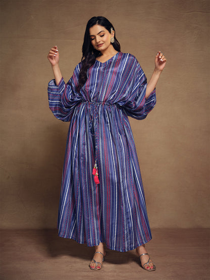 Rajwada Blue Art Silk Printed Stitched Kaftan For Women