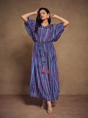 Rajwada Blue Art Silk Printed Stitched Kaftan For Women