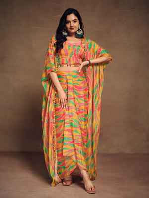 Rajwada Multicolor Silk Blend Printed  Stitched Indo Western Co ord Set For Women