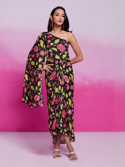 Rajwada Multicolor Silk Blend Printed Stitched Jumpsuit For Women