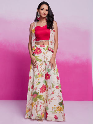 Rajwada Magenta Organza Printed Stitched Co-Ord Set For Women