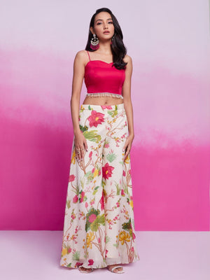 Rajwada Magenta Organza Printed Stitched Co-Ord Set For Women