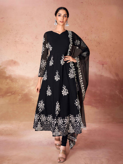 Rajwada Black Georgette Embroidered Stitched Gown For Women
