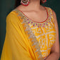 Rajwada Women Yellow Embroidered Festive Semi Stitched Lehenga With Unstitched Blouse