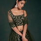 Rajwada Women Dark Green Embroidered Bridal Semi Stitched Lehenga With Unstitched Blouse