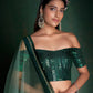 Rajwada Women Dark Green Embroidered Festive Semi Stitched Lehenga With Unstitched Blouse